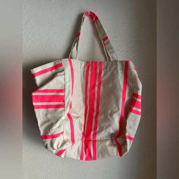 Victoria Secret Geometric Print Pink/Beige Canvas Tote Bag - Picture 4 of 4